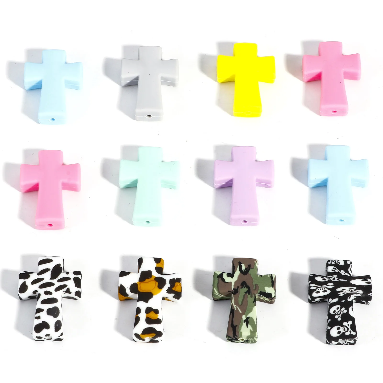 5 Piece Silicone Cross Religious Beads For DIY Charm Jewelry Making Findings Multicolor Beads Accessories About 3.5cm x 2.5cm