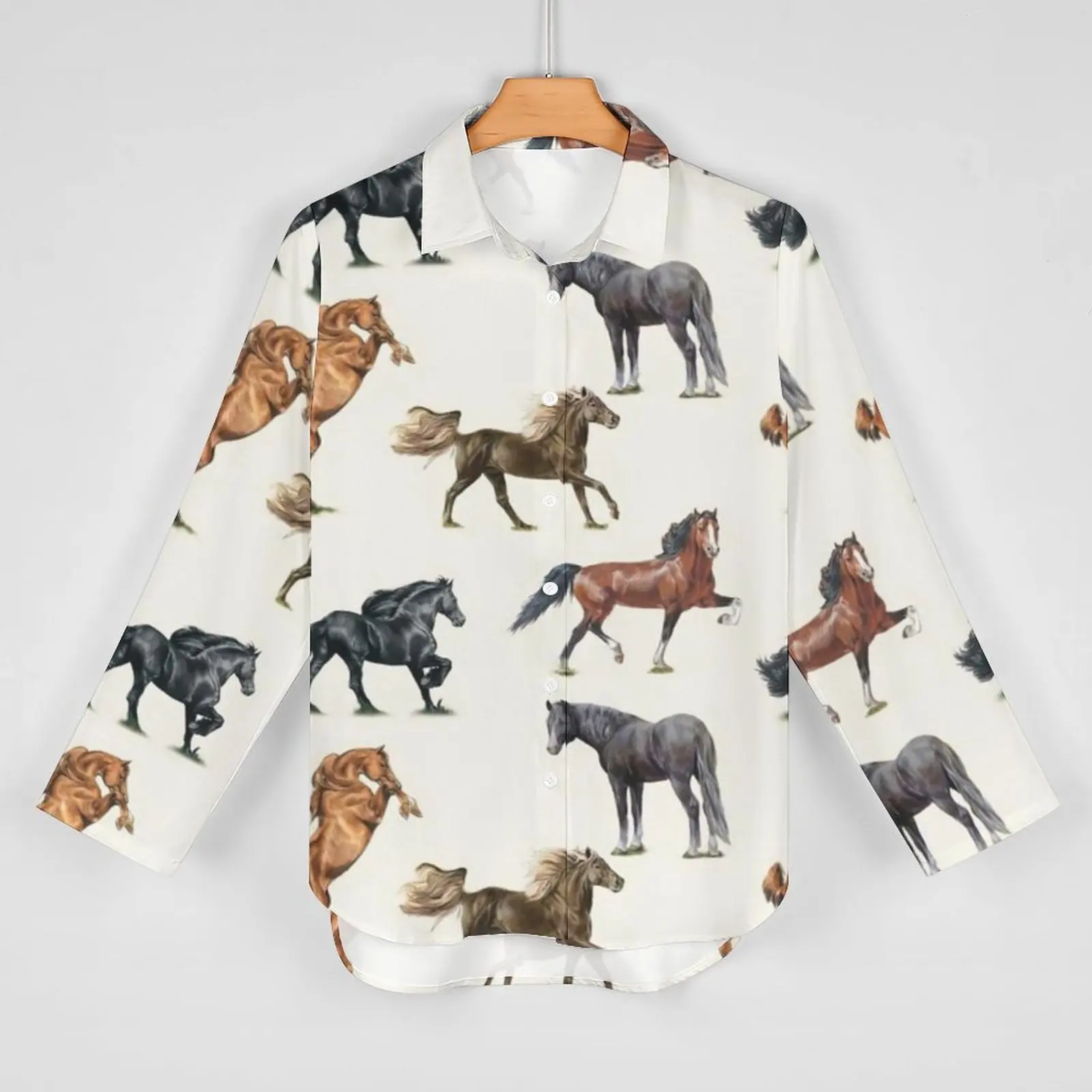 Horse Pack Blouse Women Cool Horses Love Basic Loose Blouses Summer Long-Sleeve Office Shirt Custom Clothing Big Size 2XL 3XL