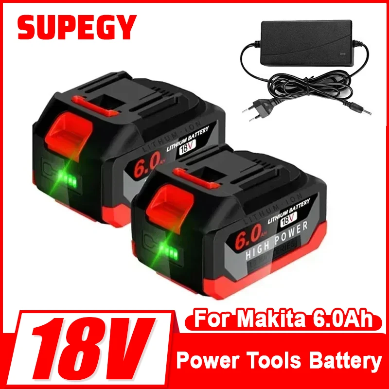 6.0Ah 18V High Capacity Rechargeable Li-Ion Battery with LCD Indicators for Makita Cordless Drill Wrench Chainsaw Power Tools
