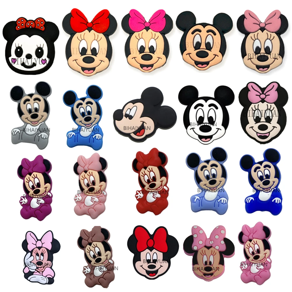 10pcs Mickey Mouse Minnie mouse Silicone Focal Beads Silicone Baby DIY Pacifier Chain Clips Beads pen Toy Jewelry Accessories