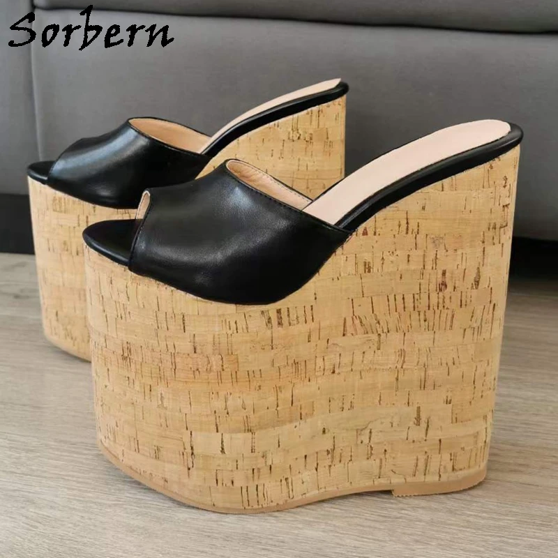 Sorbern 22Cm Wedges Women Slippers Outdoor Shoes Open Toe Slip On Slides Comfortable Platform Summer Heeled Custom Colors