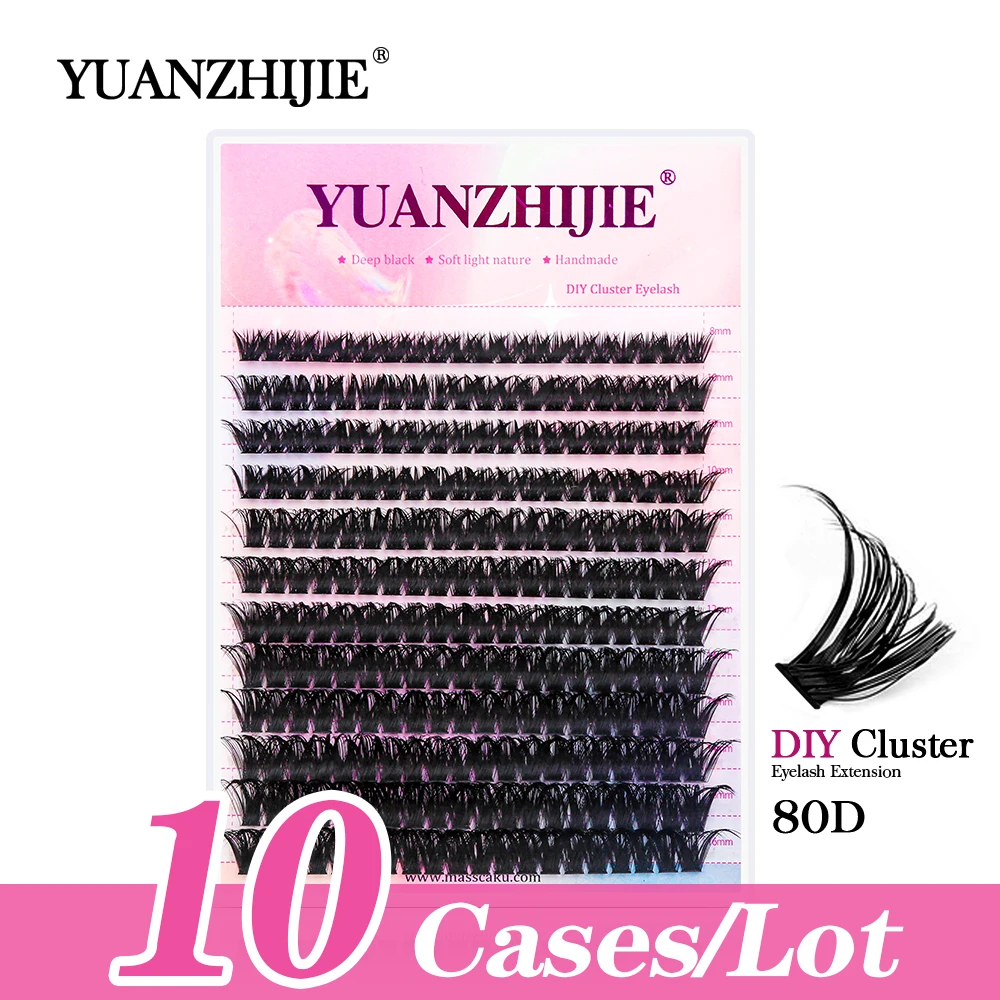 

YUANZHIJIE 10Cases/Lot DIY Dovetail Eyelash Extension Firm Easy-grafting Eyelashes Mix length C/D Curl Cluster Soft Ribbon Lash