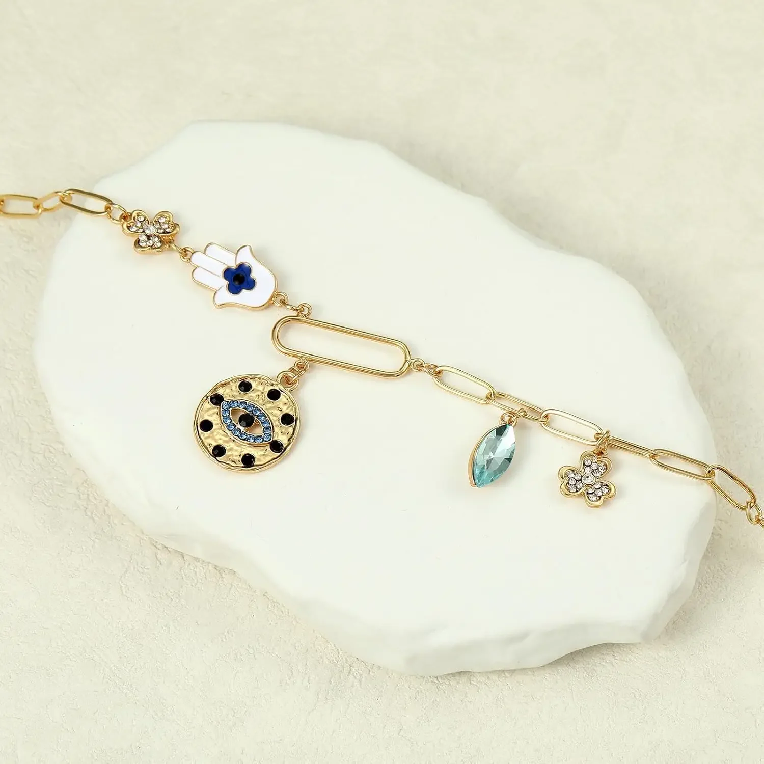 خمر الذهب أربع أوراق البرسيم شرابة قلادة الأبيض النخيل جولة الشيطان العين قلادة القلائد للنساء هدية عيد ميلاد المجوهرات