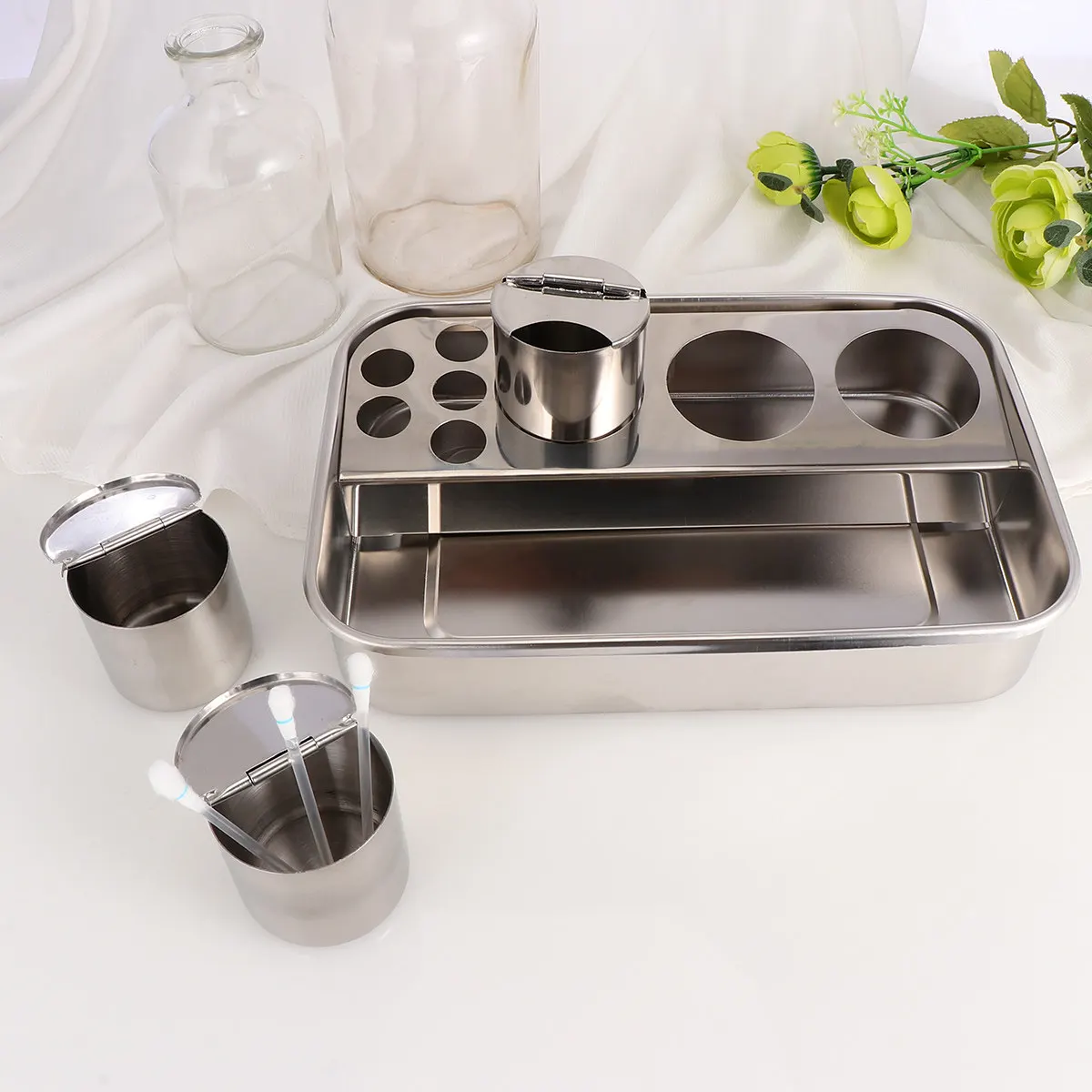 

1Set Premium Stainless Steel Therapy Tray Silver Extra Thick Smooth Edges Injection Tray Cylinder Organizer Therapist Use