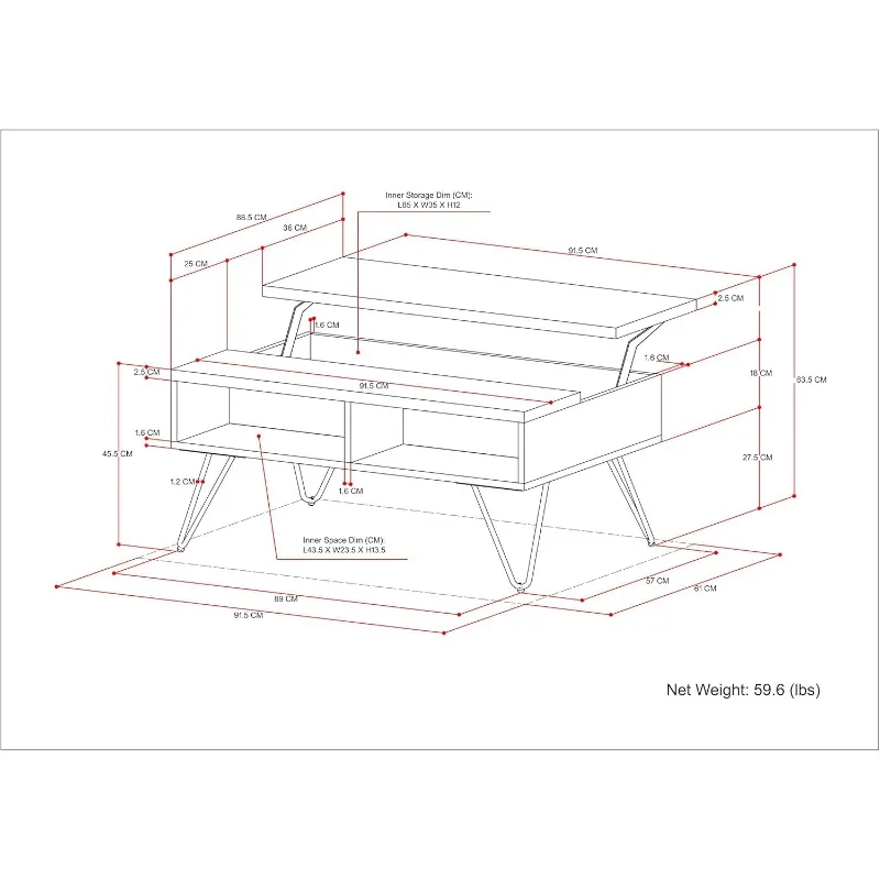 Industrial modern small lift coffee table for living room and family room, easy to assemble