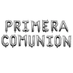 Holy first communion decoration Rose gold foil balloons banner Spanish Primera Comunion hanging bunting baptism ceremony decor