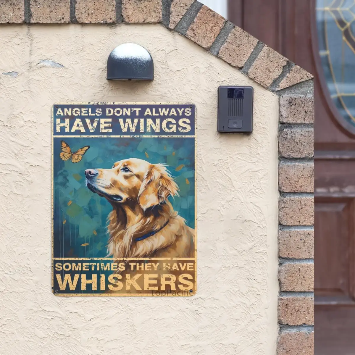 TopPacific Vintage Wall Poster Metal Plaque,Angels Don;t Always Have Wings Sometimes They Have Whiskers,Golden Retriever Metal W