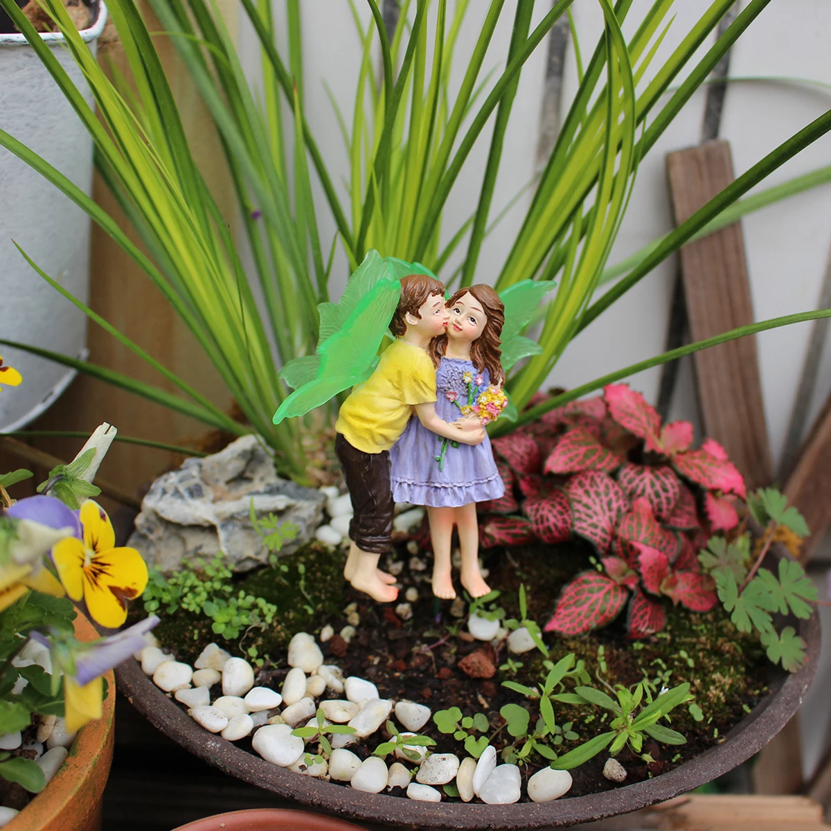 

Крылья могут флуоресценты, пары поцелуев, цветочные феи, дворовые сады, газоны, сочные растения, украшения бонсай.