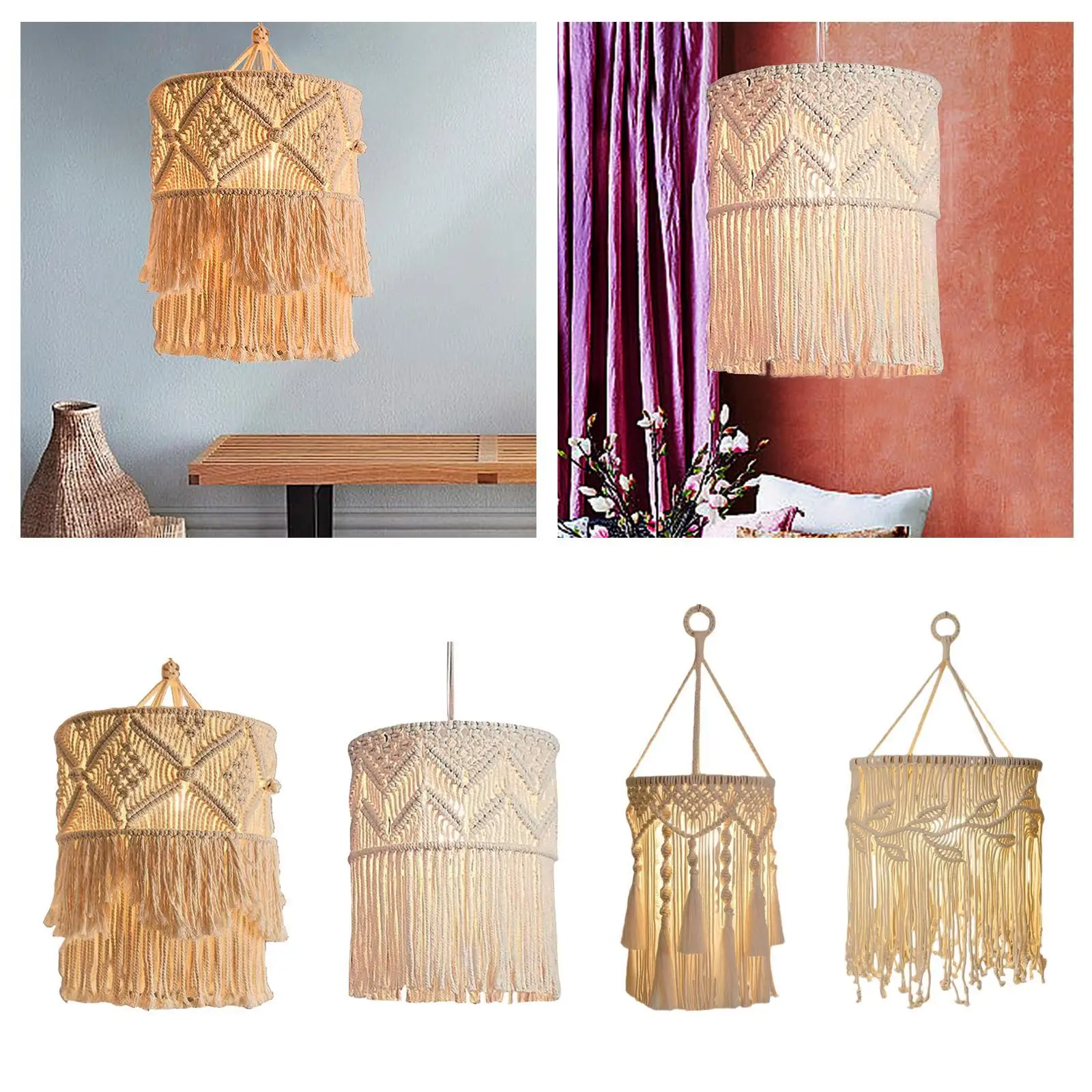 Pantalla de lámpara colgante de macramé, decoración Bohemia, borla colgante, cubierta de luz colgante para habitación, oficina, dormitorio, hogar