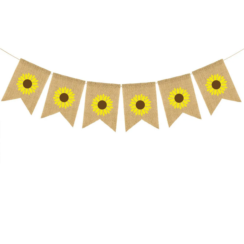 

2 set Sunflower Bee Flag Linen Bunting Garland Welcome Letter Banner Party Decoration Hanging Swallowtail Banner Home Wedding