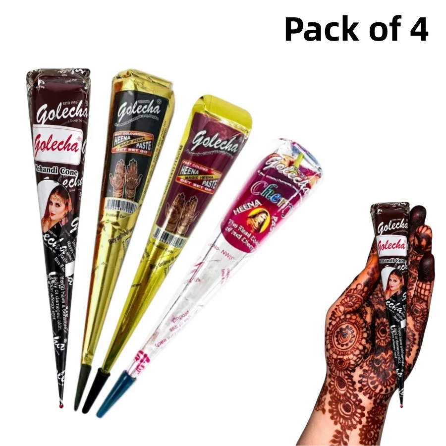 Henna,Natural Golecha Henna Cone Pack of 4