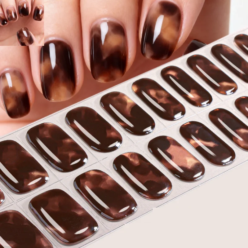 Neue 20 Streifen Leopard Semi-Herzierte Gel Nagel Wraps 60S UV Licht Nagel Aufkleber Zu Nagel Patch Drücken auf Nägel Pegatinas Para Uñas