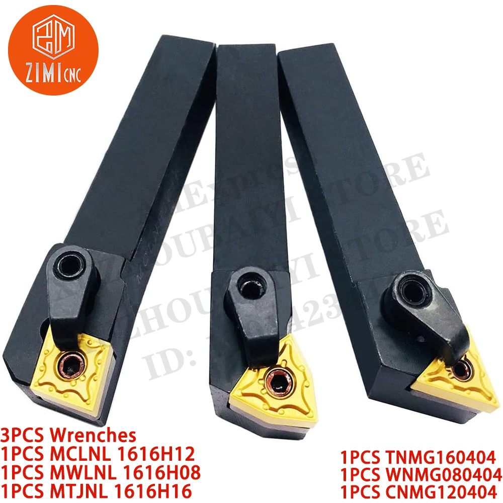 Portaherramientas de torneado de carburo Indexable, insertos TNMG160404 WNMG080404 CNMG120404, MCLNL 1616H12 MWLNL 1616H08 MTJNL 1616H16, 3 piezas