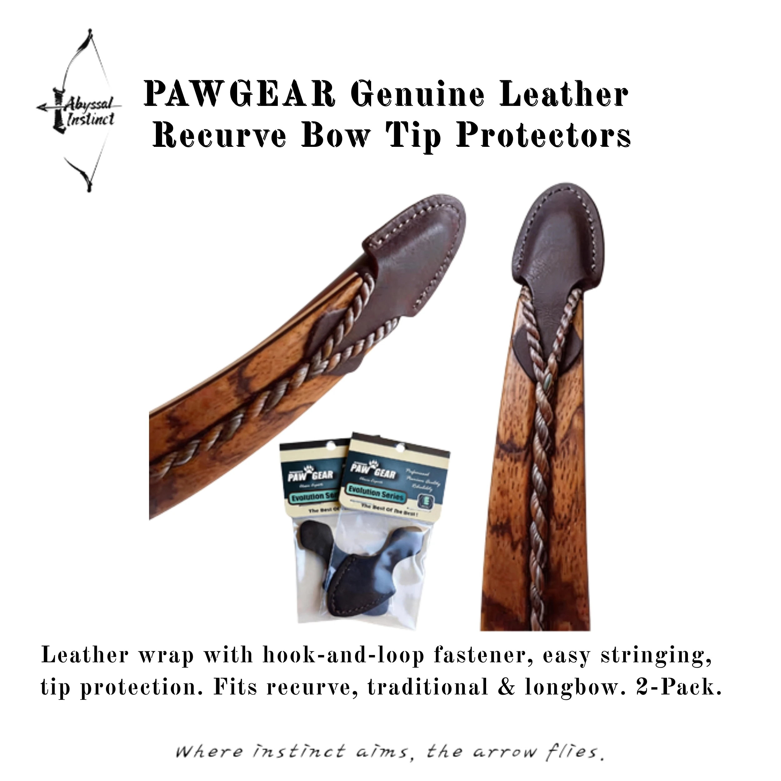 

Full Set of 2 Recurve Bow Tip Protectors - A Pair of Genuine Leather Covers for Hunting Gear