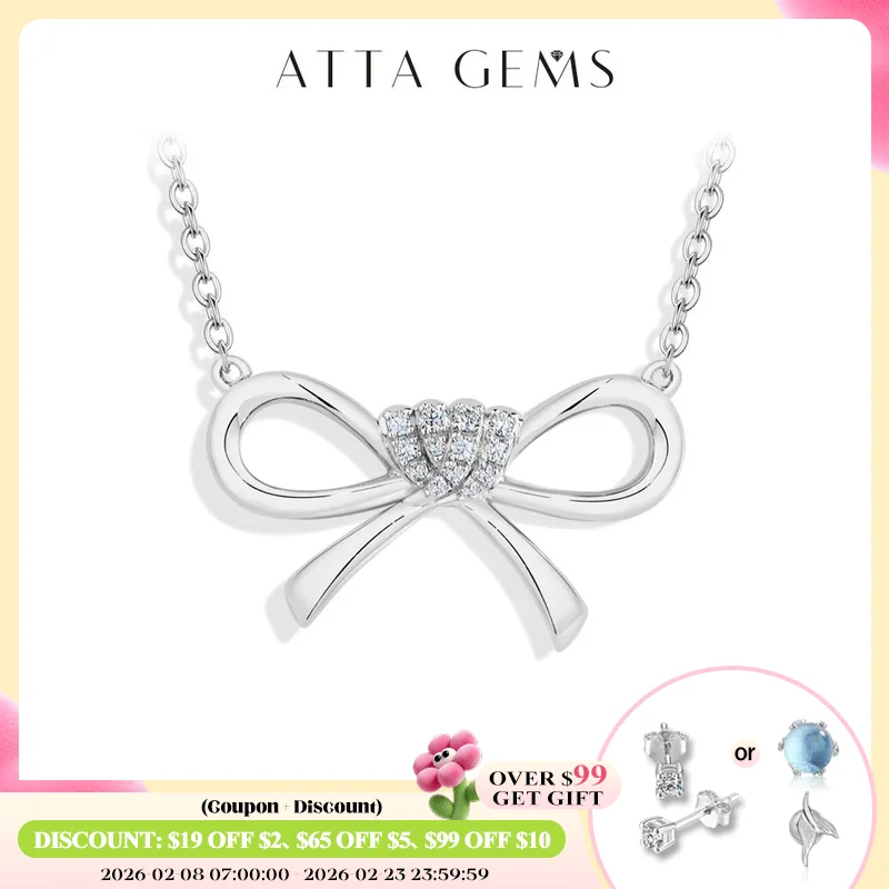 

ATTAGEMS 925 Sterling Silver Bowknot Pendant D VVS1 Moissanite Luxury Necklaces for Women Engagement Party Ramadan Gift Jewelry