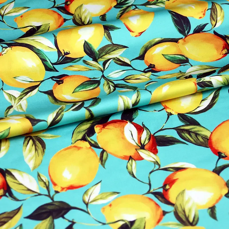 Brand Fashion Design Fabric Lemon Printed Soft Polyester Satin Fabrics Cloth for Dress Shirt Per Meter Diy Sewing Wholesale