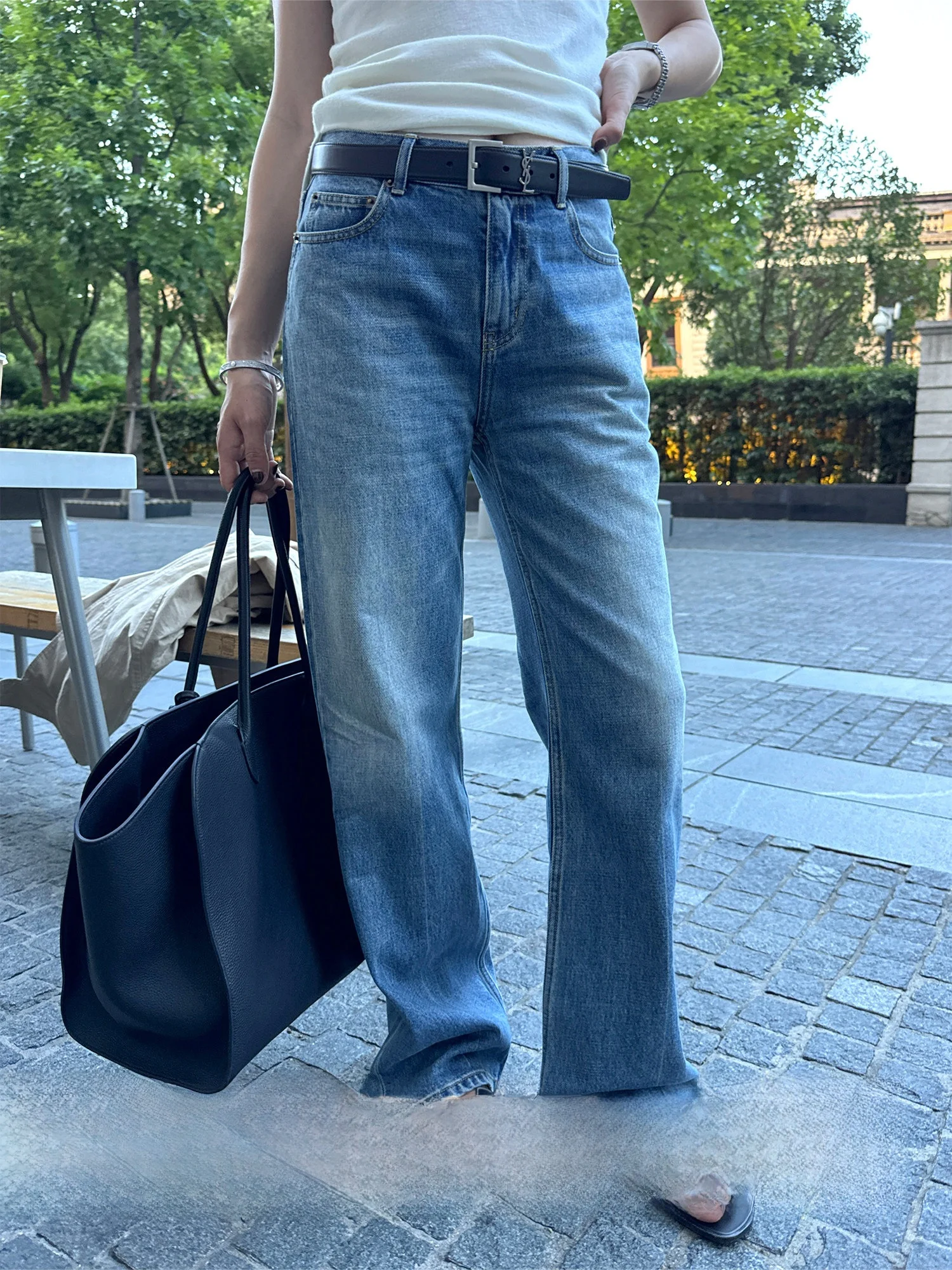 

High Waist Straight Leg Jeans Women's Vintage Waed Light Colored Floor-Length Trousers Loose Fit Casual Cotton Denim