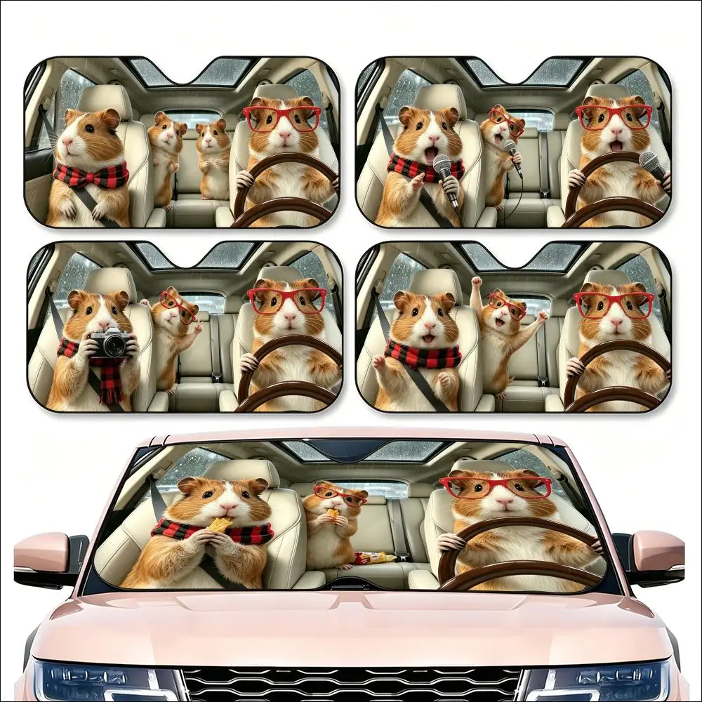 Pattern G-Guinea P-Pig Sun Visor Car Windshield Sunshade | Reusable Aluminum Foil UV Heat Insulation Sun Visor Cover