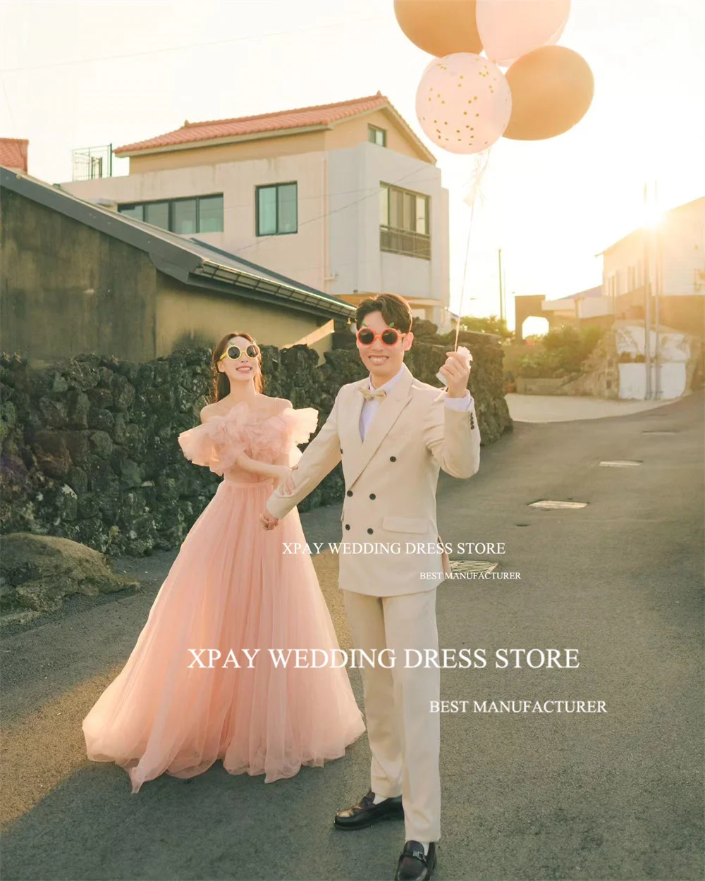 XPAY Elegant Blush Pink Korea A Line Evening Dresses Spaghetti Straps Sweetheart Prom Wedding Photos Shoot Custom Party Gowns