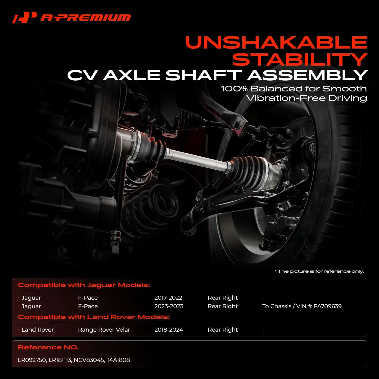 A-Premium Rear Passenger Side CV Axle Assembly for Jaguar F-Pace 2017-2023 Land Rover Range Rover Velar 2018-2024