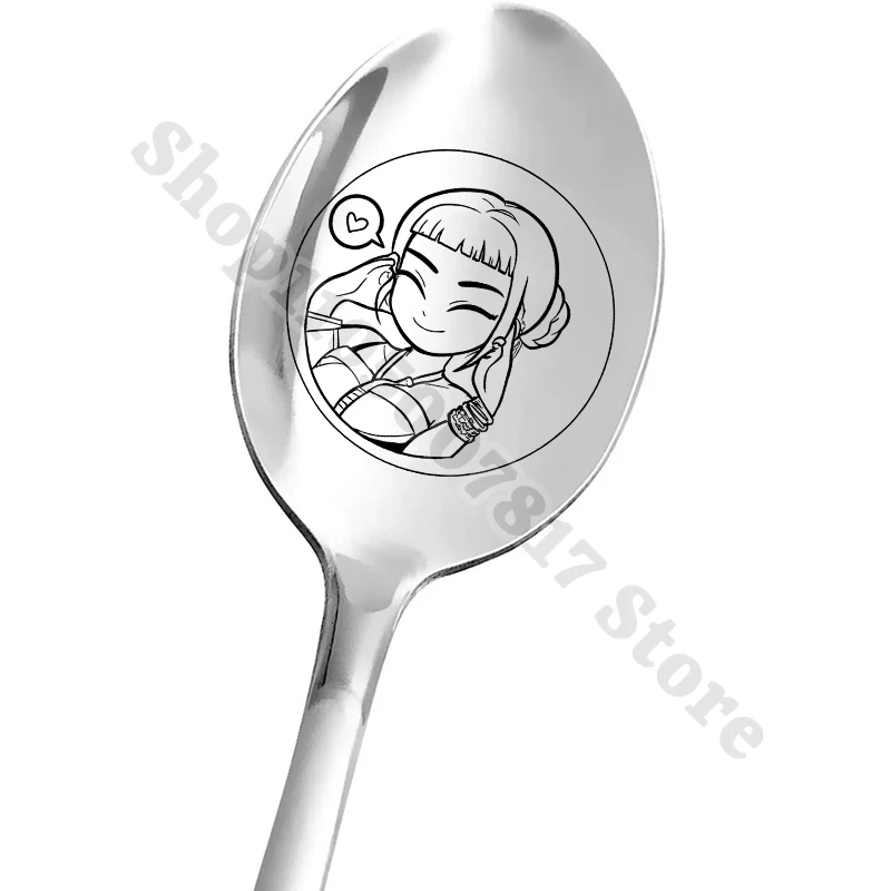 KPop شيطان الصيادين أنيمي الفولاذ المقاوم للصدأ ملعقة شوكة الكرتون مقبض طويل ملعقة شوربة لطيف ملعقة كبيرة القهوة خلط ملاعق الهدايا