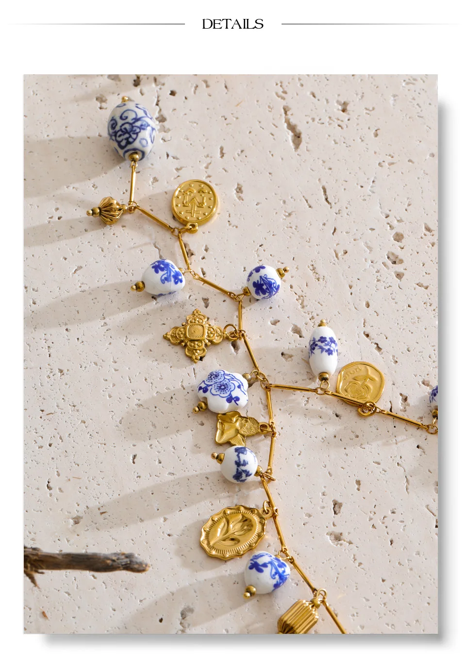 Yhpup Edelstahl-Keramik-Blumenherz-Anhänger Lange Halskette Exklusiver Stil Handgefertigte Perlen Sommer-Trend PVD-Schmuck – Detail 9