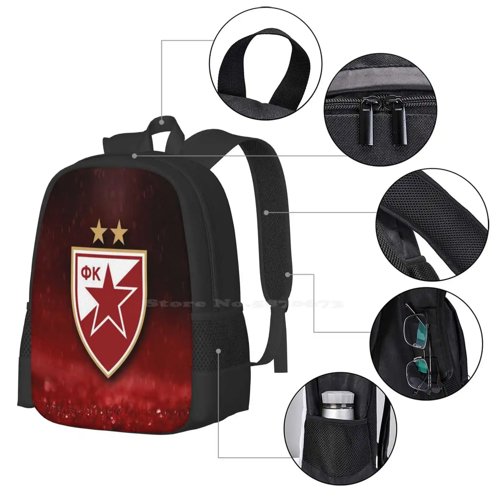 Crvena Zvezda Beograd Backpack For Student School Laptop Travel Bag Crvena Zvezda Beograd Srbija Delije Sever Cz Beograd Red