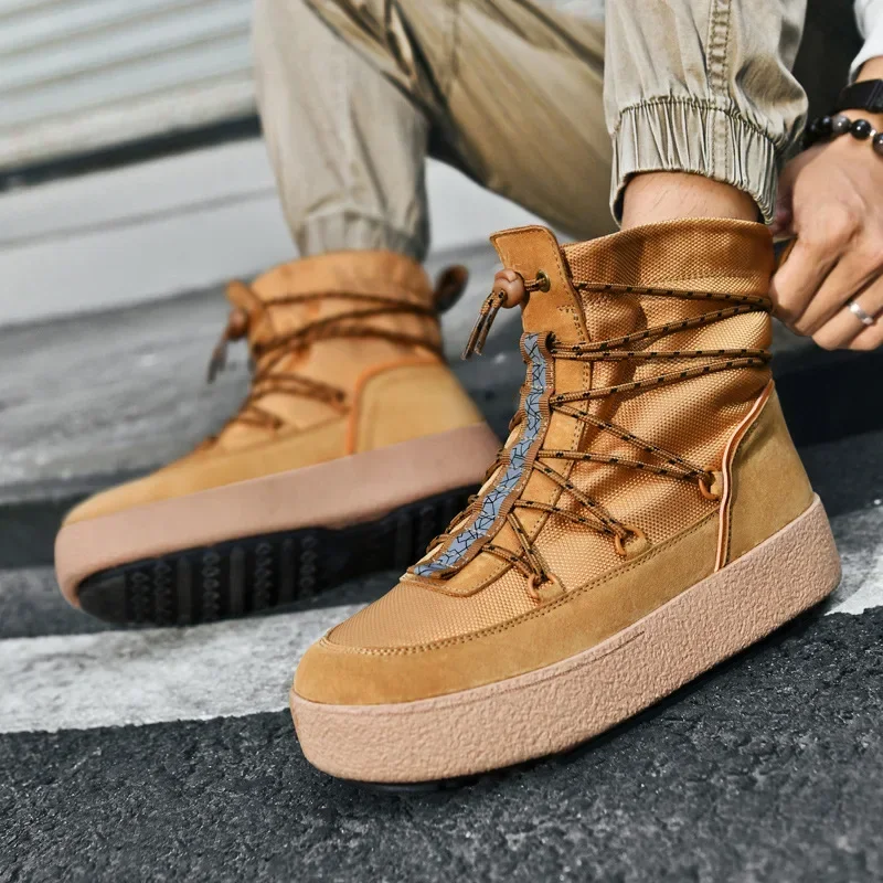 

Новые зимние мужские высокие повседневные модные спортивные ботинки на флисовой подкладке, теплые молодежные уникальные зимние ботинки, базовая обувь на резиновой подошве