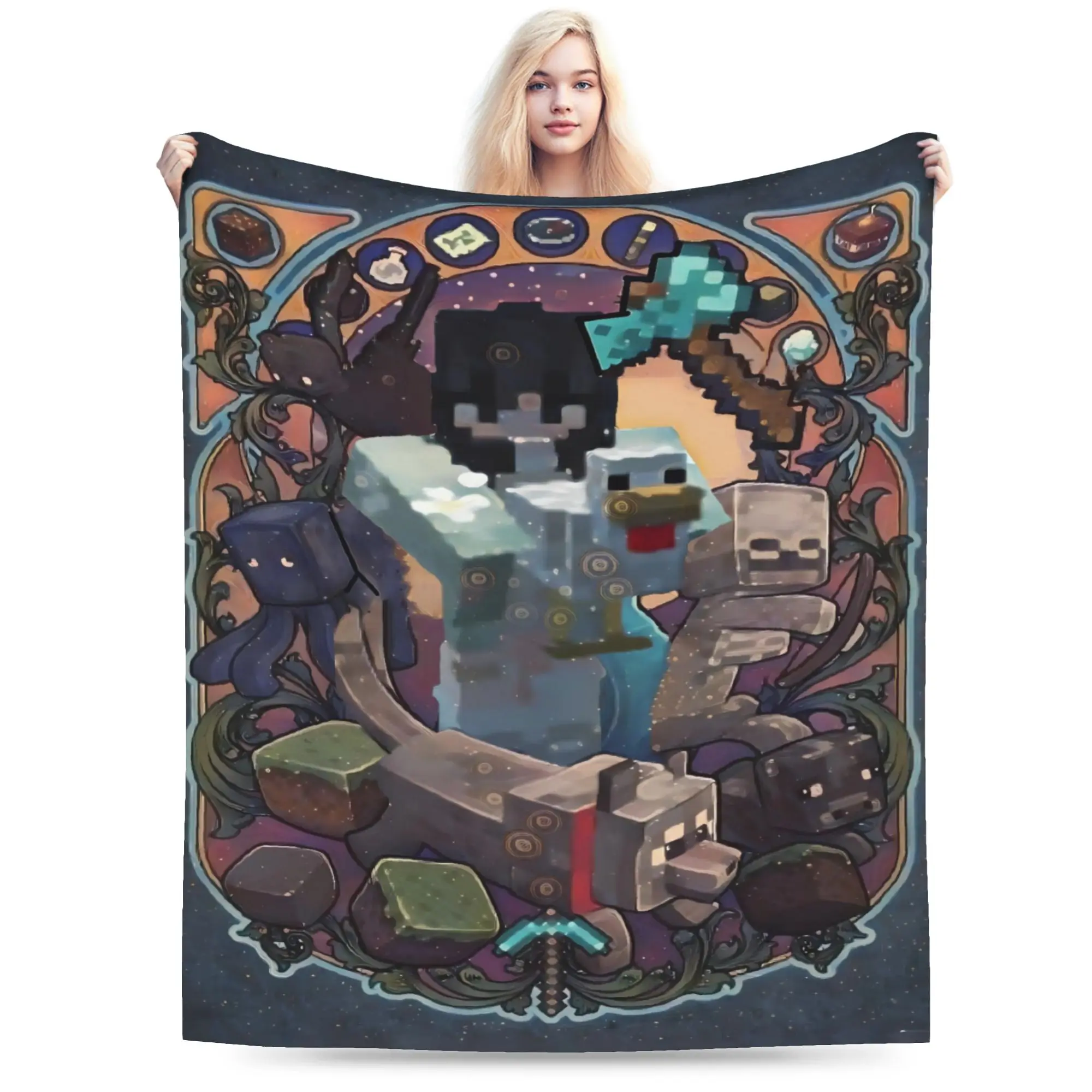 Game M-Minecrafts Flannel Blankets  Super Warm Bedding Throws for Bedroom Travel Fashion Bedspread Sofa Bed Cover