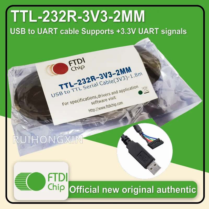 TTL-232R-3V3-2MM FTDIchip data cable USB to UART cable Supports +3.3V UART signals 1.8m +5V/75mA 12Mbps 3MBaud