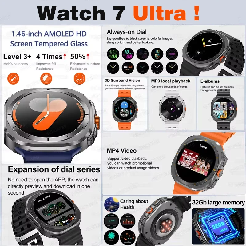 2024New Galaxy Watch 7 Ultra Smart Watch Men 32GB Memory Video GPS NFC 47mm AMOLED Fitness Tracker Health Smartwatch For Samsung