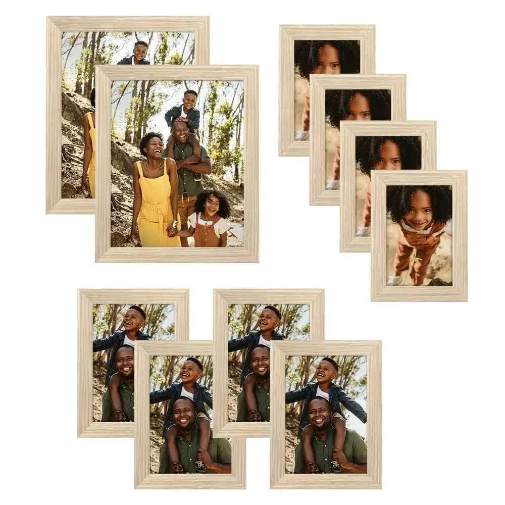 10-Piece Oak Gallery Wall Picture Frames Set 8x10 5x7 4x6 Glass Backing Family Memories Home Display Oak Frame Kit Easy Hanging