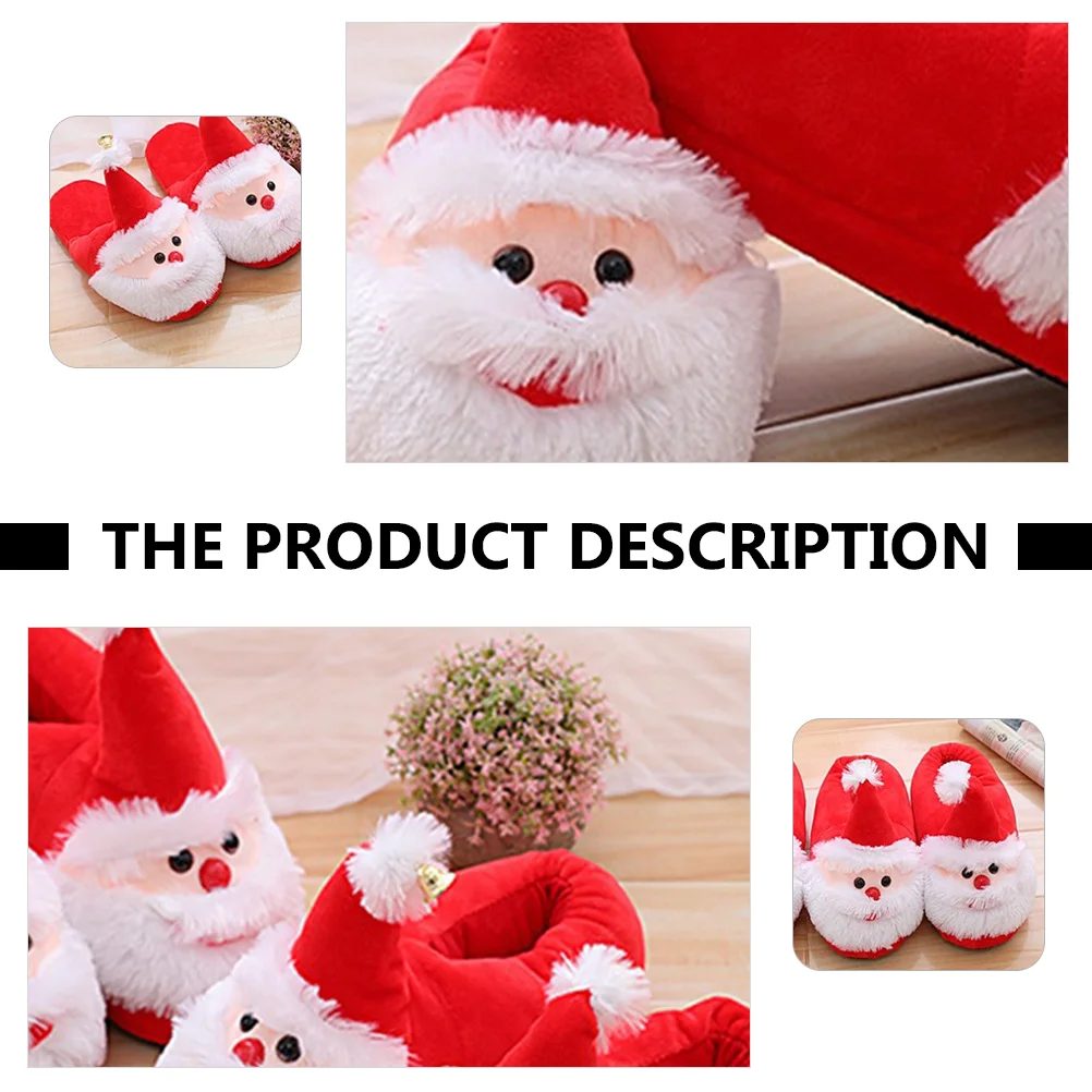 Santa Slippers Warm Cozy Shoes Plush Christmas Home Furry Anti-Skid Black Boots