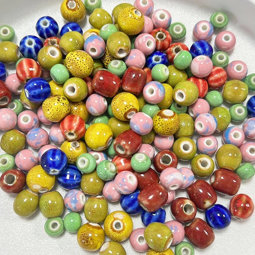 20PC Mixed Color Glazed Ceramic Round Beads Porcelain Loose Spacer Beads for DIY Handmade Jewelry Making Craft Accessories