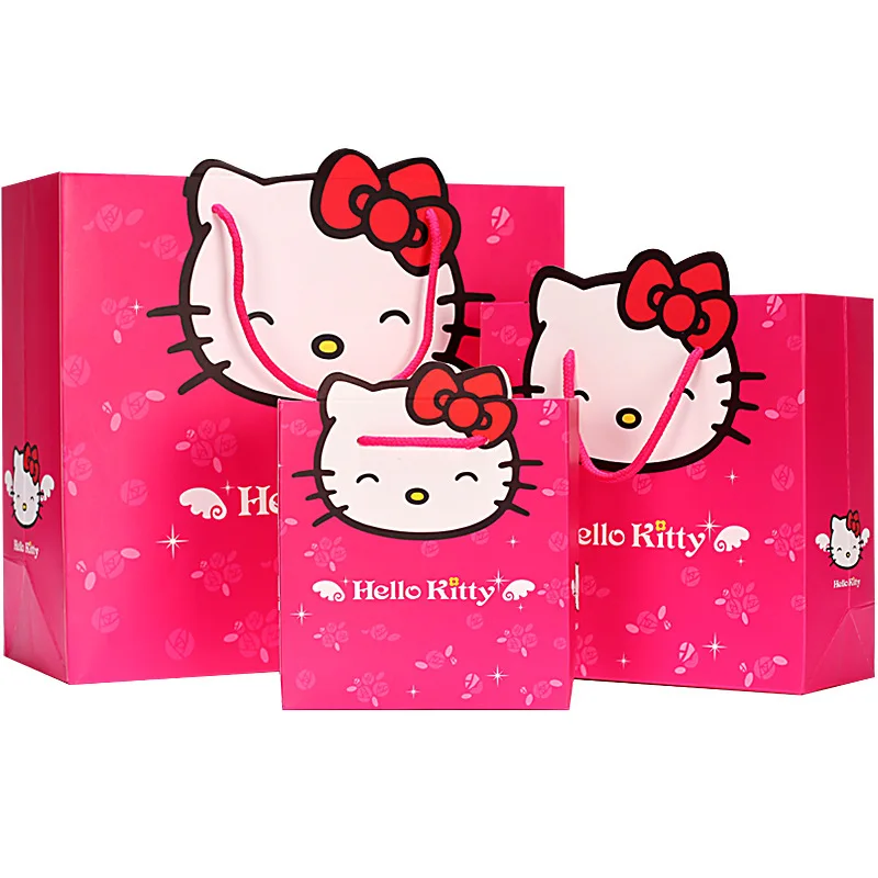 10Pcs Hello Kitty Birthday Party Decorations Cat Paper Gift Bag Handle Candy Box Baby Shower for Wedding Gift Box Packaging Bag