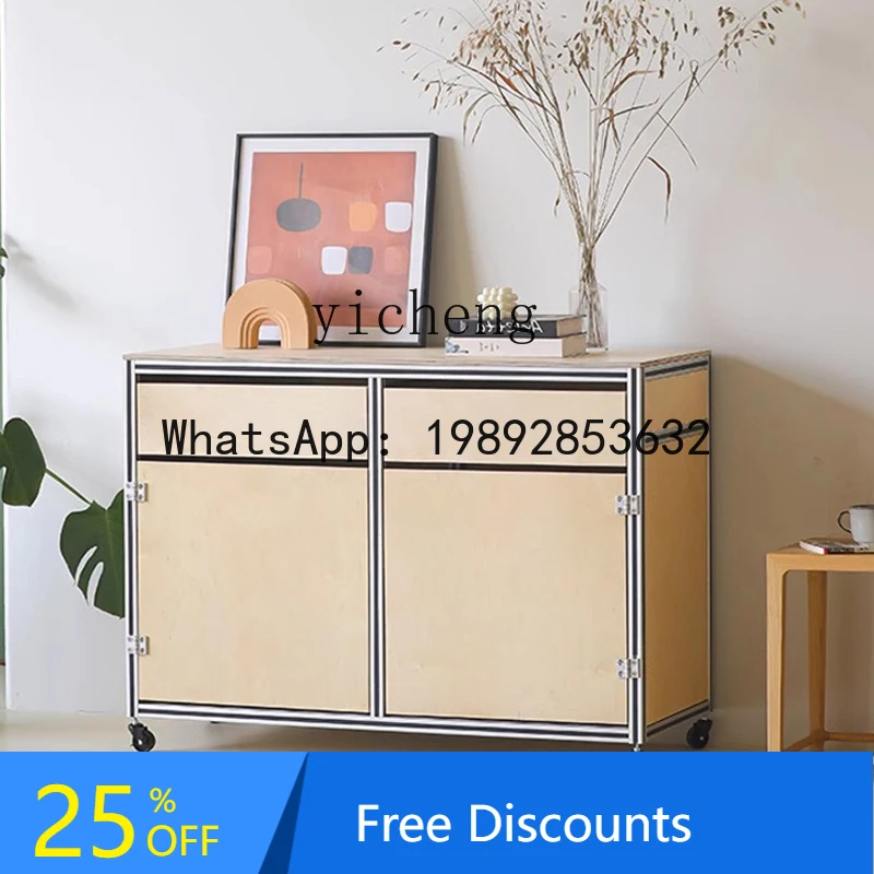

storage side cabinet medieval aluminum profile solid wood ocean board coffee cabinet bucket cabinet household living