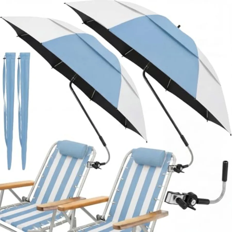 

Зонт Abbylike с двойным куполом, 2 шт., 48,6 дюйма, с зажимом, UPF50+, для пляжного кресла, с креплением на 360° ° Регулируемый портативный уличный [прибор/устройство] W