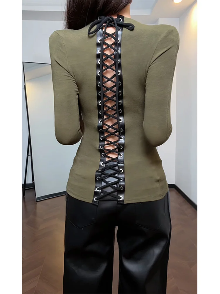 

Sexy Bal Long Sve Slimming Top with Rope Detail Creative Sle Polyester Spandex Blend Spring Summer Women's T-irt