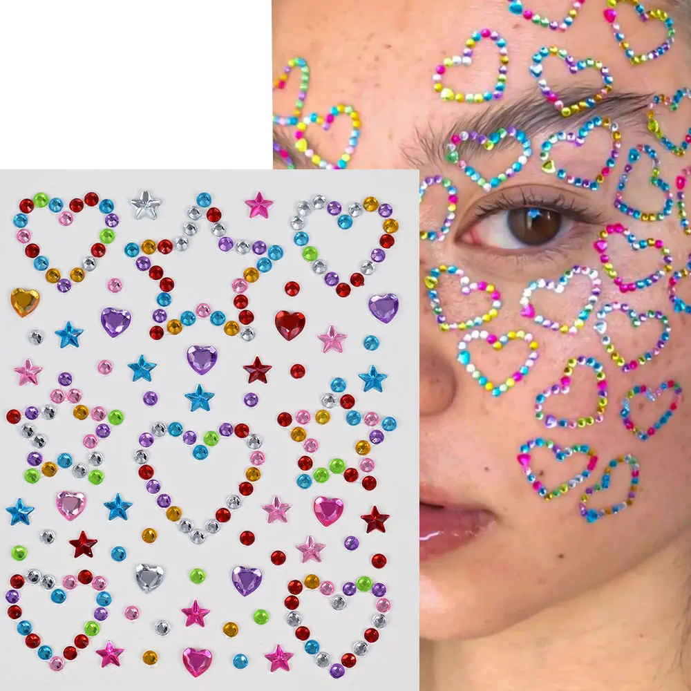 1Sheet 3D Bling Rhinestone Pearl Face Stickers White Crystal Star Snowflake Eye Gem Tattoos Sticker Tears Diamond Makeup Decor view 6