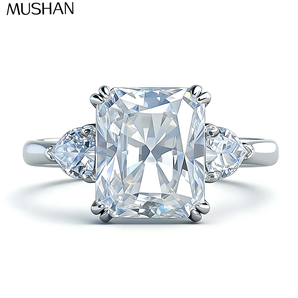

MUSHAN Luxury Jewelry 925 Sterling Silver Ring Round Moissanite Cocktail Ring for Fiancee 18K Gold Plated MST Patent Rings