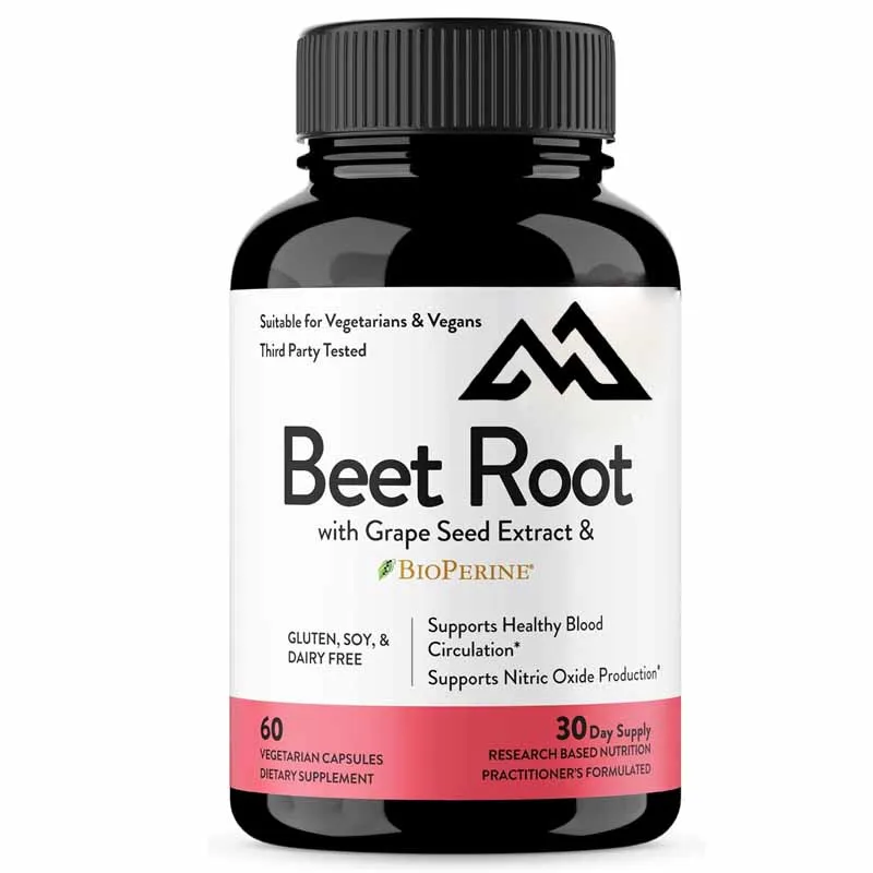 

Support healthy circulation of beetroot containing 60 capsules of black pepper and grape seed extract, with a 30 day supply