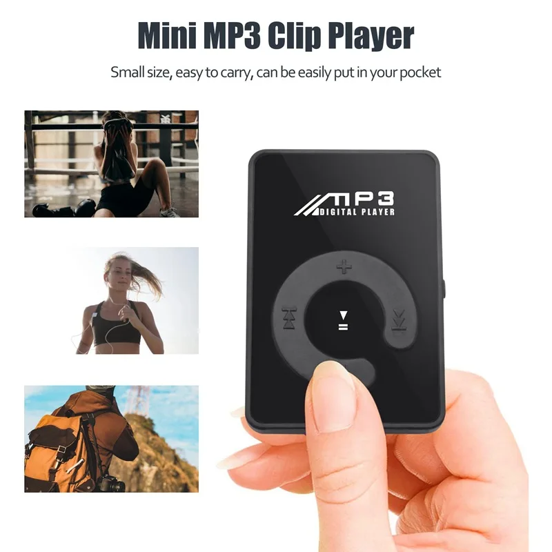 Portable Mini Mp3 Clip Card MP3 Music Player Mirror Card Clip High Quality Digital Music Media Playback Support SD TF Card