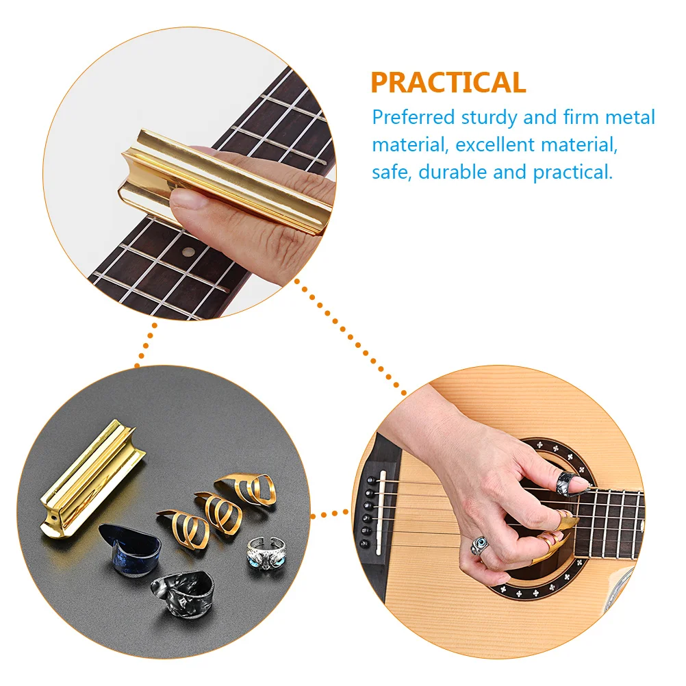 

1 Set Metal Guitar Slide Bar Thumb Finger Pick Electric Guitar Supplies Durable Sturdy Firm Accessories Parts Protector Kit For