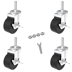 Ruedas giratorias de goma de vástago roscado de 2 pulgadas, diámetro de tornillo de 1/4 pulgadas, longitud de 1 pulgada, patas de estante de estantes de alambre