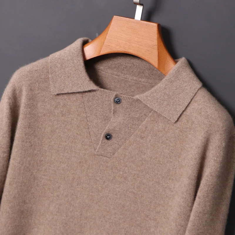 

Autumn Winter Sweater Men Pure Wool Knitted Polo Shirt Solid Business Casual POLO Long Sleeve Pullover High Quality Mens Clothes