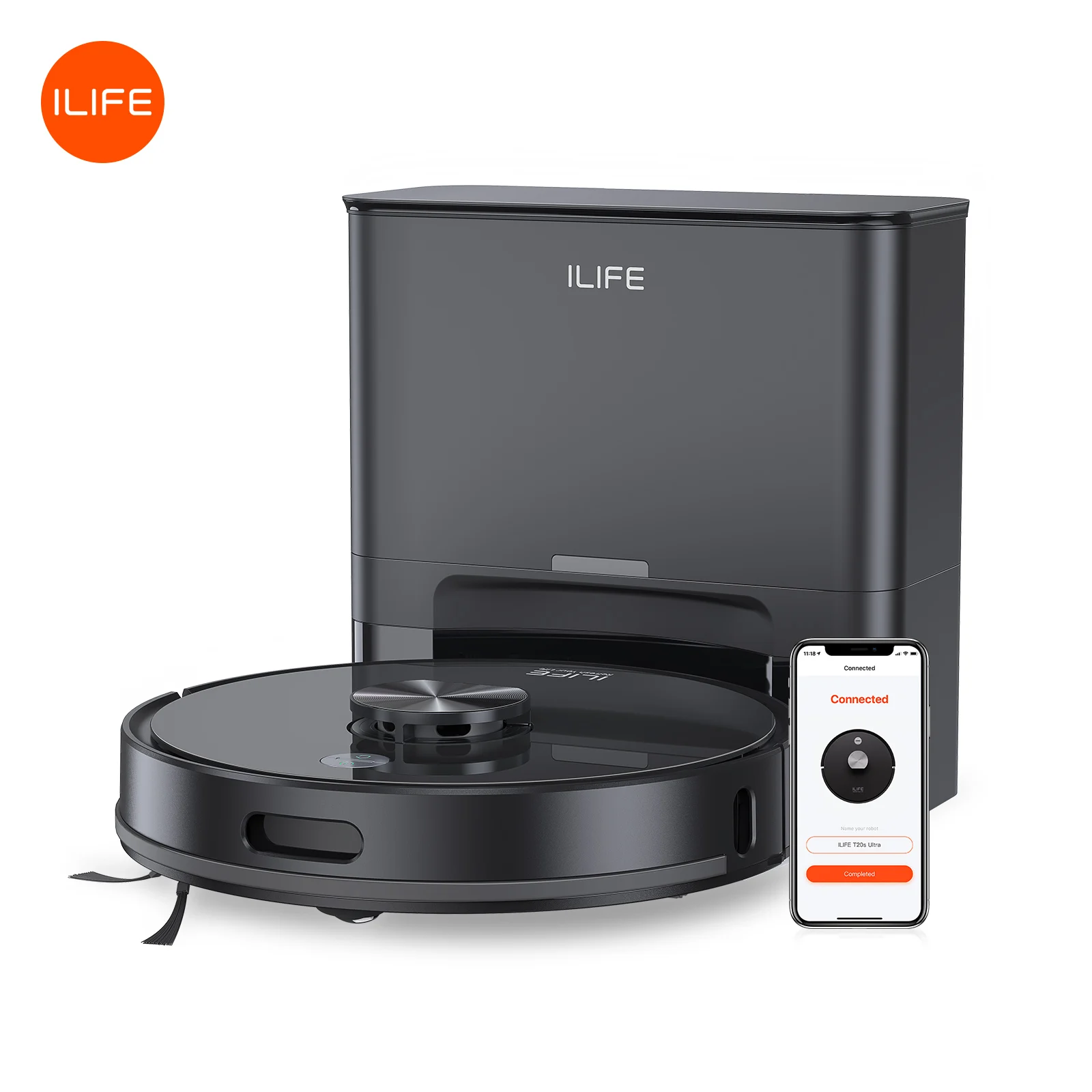 Aspiradora Robótica ILIFE T20s Ultra con Estación de Autovaciado, Succión de 10000 Pa, Batería de 4600 mAh, Tiempo de Funcionamiento Máximo de 300 Minutos