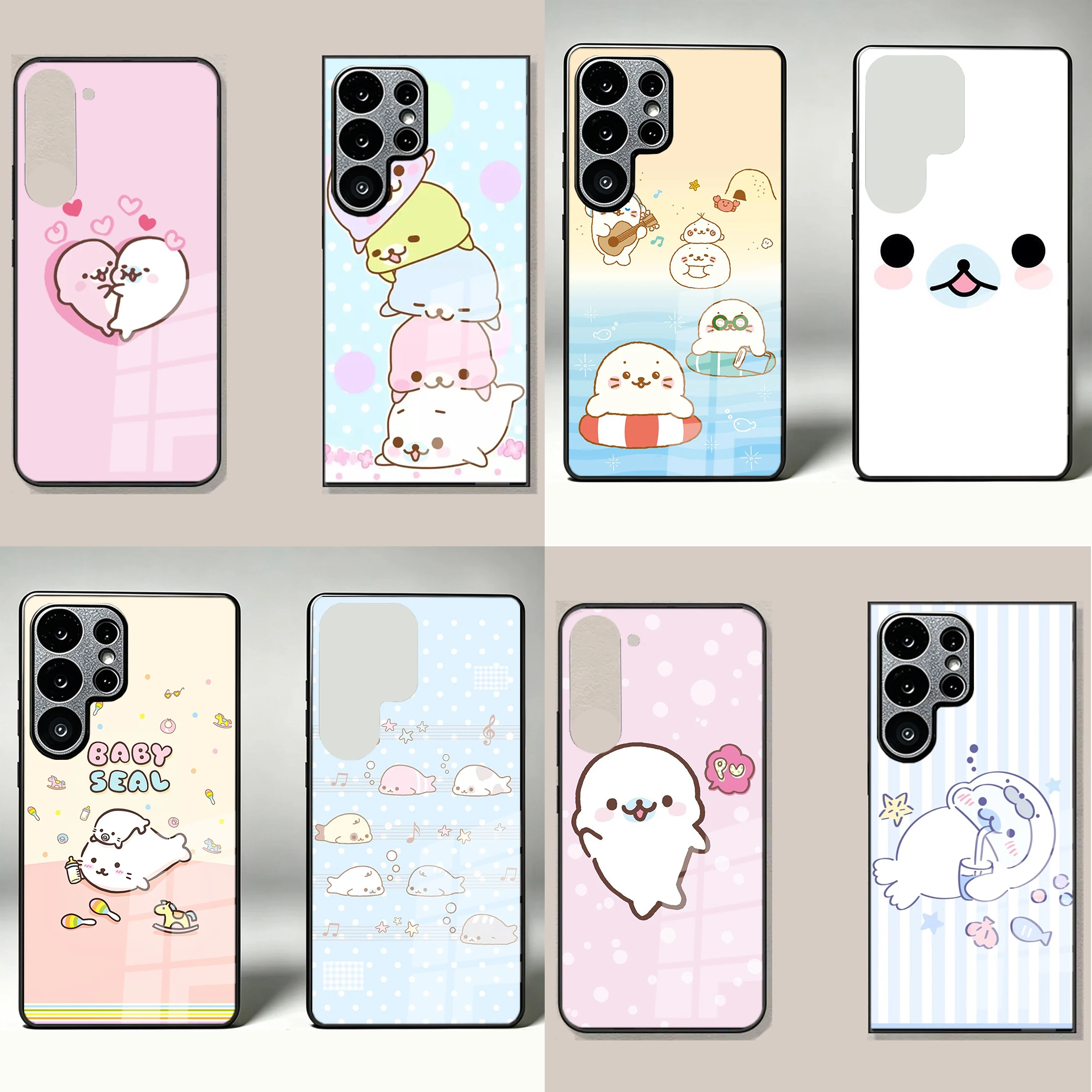 Cute M-Mamegoma Seals Phone Case For Samsung Galaxy S26 S24 FE S25 EDGE S23 S22 ULTRA S21 S20 PLUS S10 LITE Glass Photo Mirror E