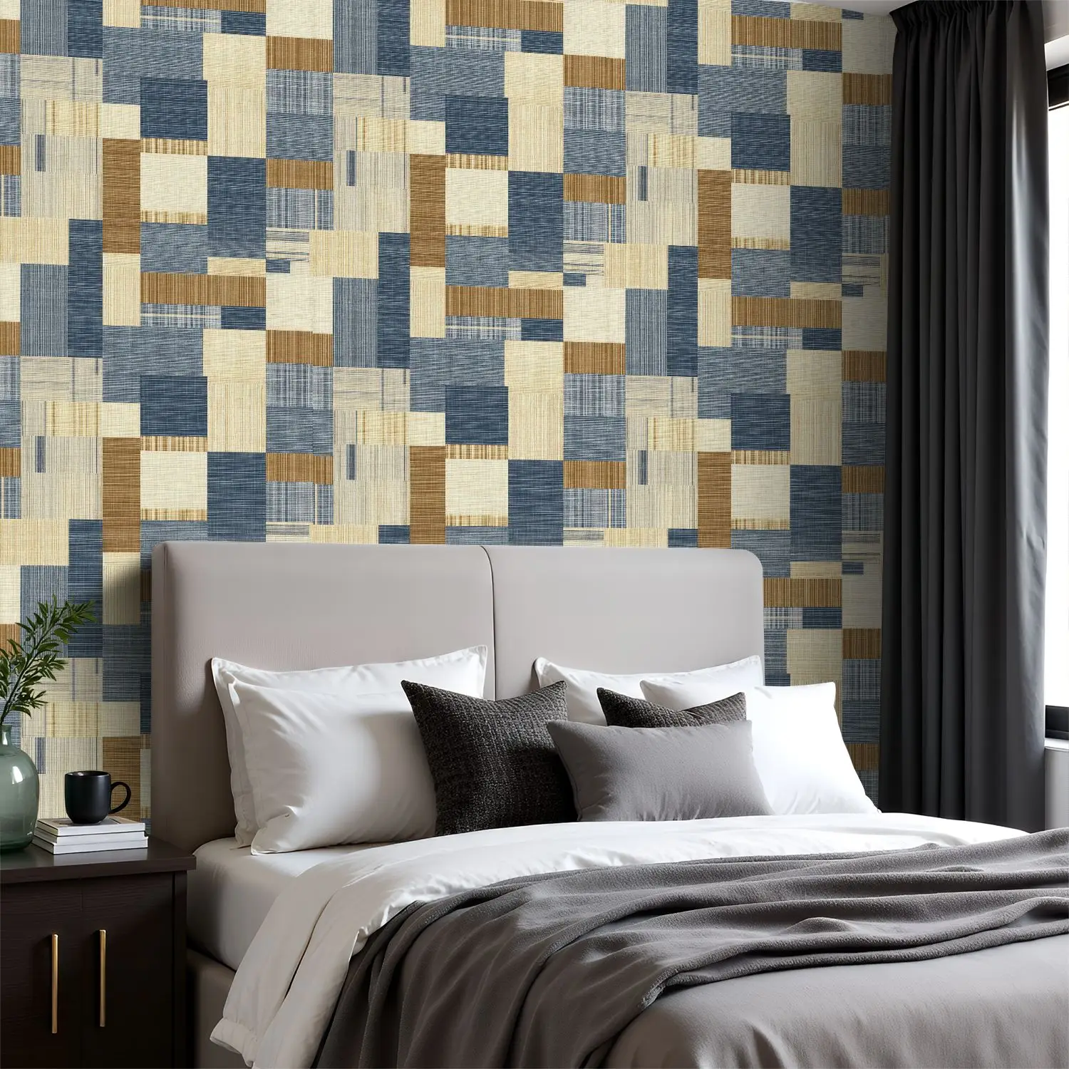 

Абстрактные геометрические землистые полосатые обои 22,83 "X 118" водонепроницаемые обои для гостиной/спальни/ванной комнаты ПВХ стикер на стену