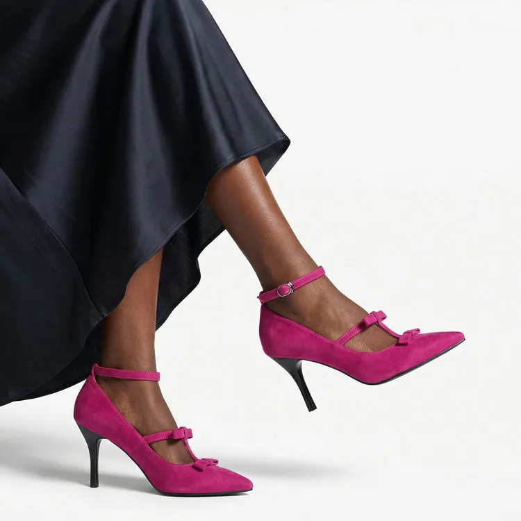 

Spring 2026 Pumps Sexy Stiletto Heels Women's Shoes Suede Belt Bow Mary Jane Shoes