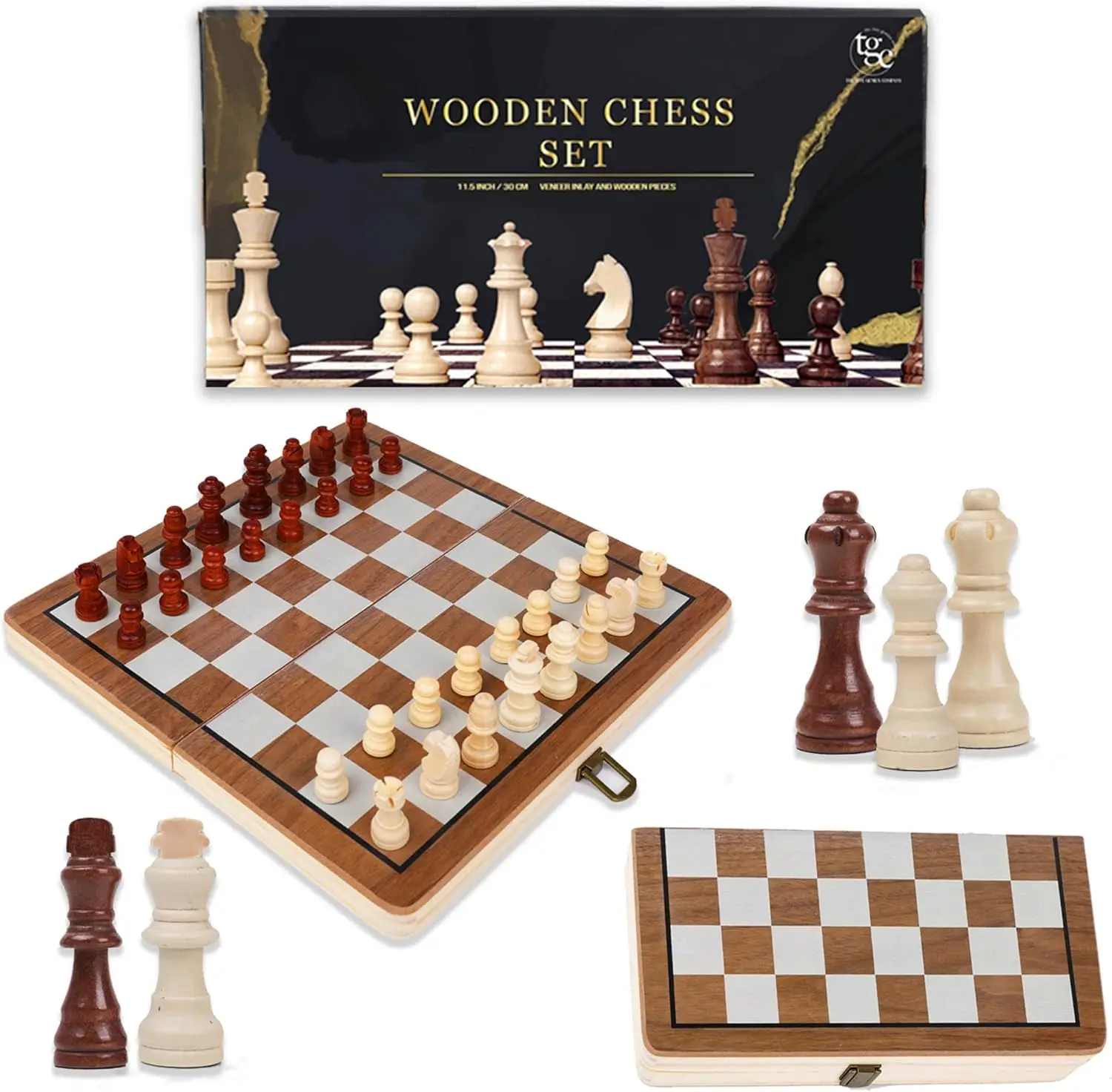 

TGC Magnetic Wooden Chess Set 15', Handmade Pieces, Portable Travel Game with Storage